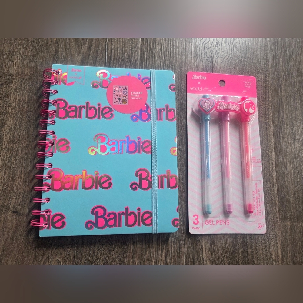 Barbie Blue & Pink Spiral Notebook + Gel Pens Set